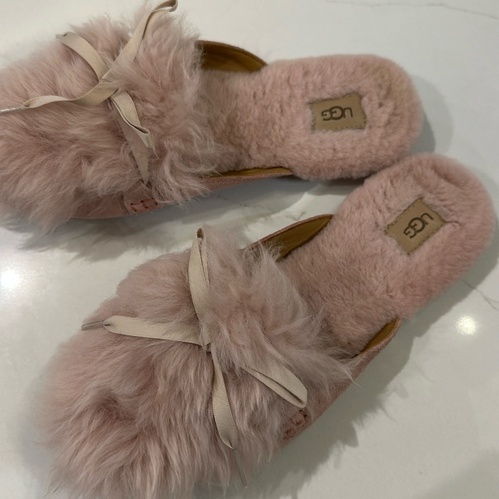 Ugg slippers. Size 9. Pink suede/faux fur